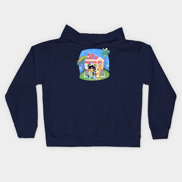 Bluey Crossing Kids Hoodie by AmyNewBlue